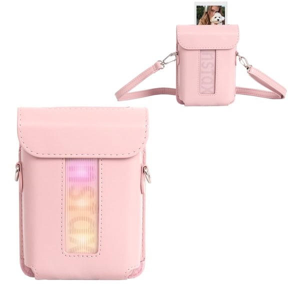 Caiyoule Camera Case for Fujifilm instax Mini Link 3 Smartphone Wireless Printer Camera, Mini Link 3 PU Leather Protective Case with Adjustable Shoulder Strap (No Camera) - Pink