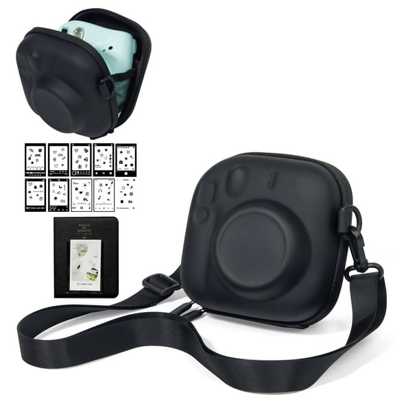 Caiyoule Case for Fuji Instax Mini 12/SE/7+ Evo Camera Bag and Mini Photo Album and  Stickers，Black