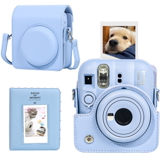 Caiyoule Mini 13 Protective Case Compatible with Fujifilm Instax Mini 13 Instant Camera, PU Leather Camera Case with 64 Pockets Mini Photo Album and Adjustable Shoulder Strap (No Camera) - Blue