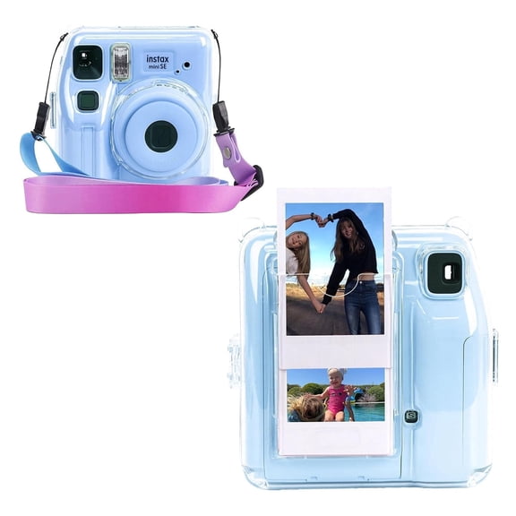 Caiyoule Mini SE Clear Case for Fujifilm Instax Mini SE Instant Camera, Hard PC Protective Case with Back Photo Storage Pocket and Adjustable Camera Strap (No Camera)