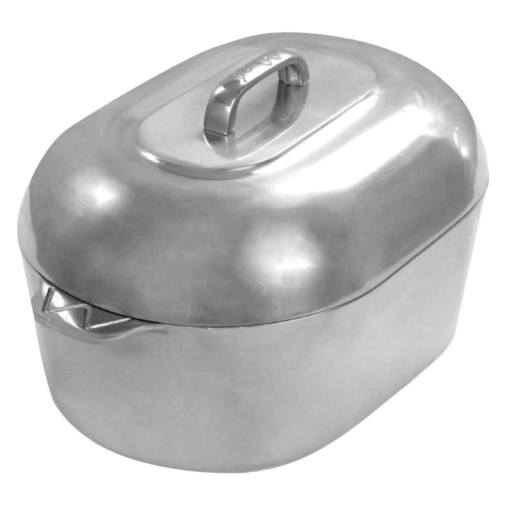 15-inch Polished Aluminum Oval Roaster Pan with Lid and Handles