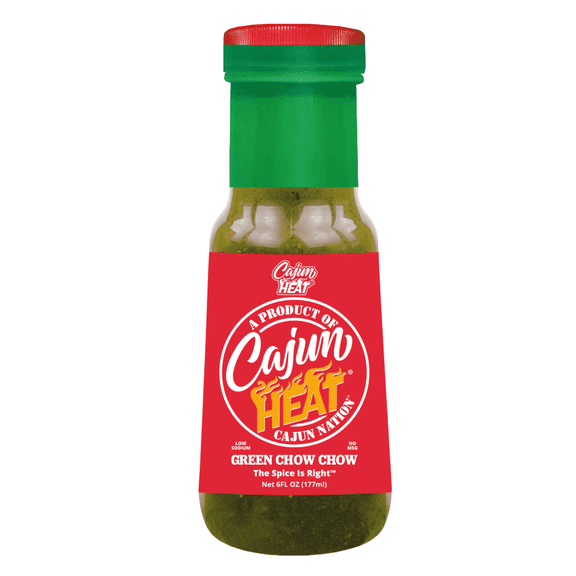 Cajun Nation Cajun HEAT Green Chow Chow Relish, 6 oz Crushed Green Pepper & Onion Low Sodium, No MSG Spicy Tangy Cajun Condiment for Hot Dogs & Burgers