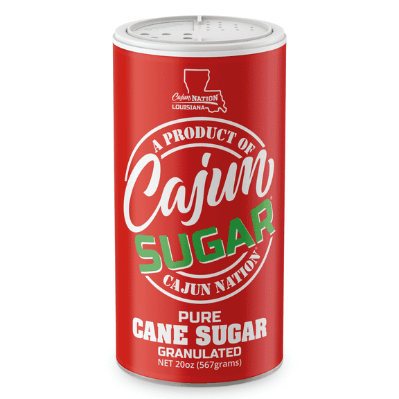 Cajun Nation Cajun Sugar, 100% Pure Cane Sugar, 20 oz Canister Granulated White Sugar for Coffee, Baking, and Cooking Natural Superfine Sugar