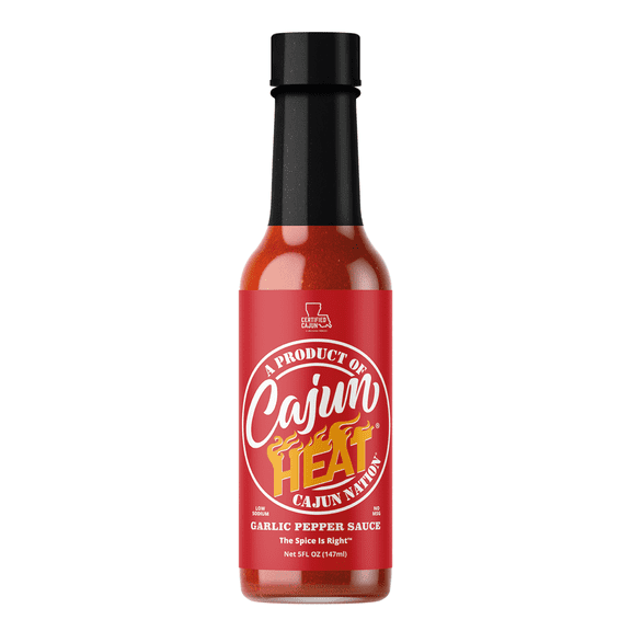 Cajun Nation Cajun HEAT Garlic Pepper Hot Sauce, 5 oz Spicy Red Pepper Vinegar Sauce Low Sodium, No MSG Louisiana-Style Cajun Flavor