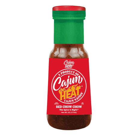 Cajun Nation Cajun HEAT Red Chow Chow Relish, 6 oz – Spicy-Sweet Pepper and Onion Relish – Low Sodium, No MSG – Cajun-Style Hot Dog & Burger Topping