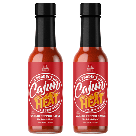 Cajun Nation Garlic Pepper Hot Sauce, 5 oz – Spicy Red Pepper Vinegar Sauce – Low Sodium, No MSG – Louisiana-Style Cajun Condiment