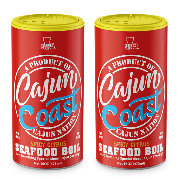 Cajun Nation Spicy Citrus Seafood Boil Seasoning, 16 oz, 2-Pack Low Sodium, No MSG, Gluten-Free Instant Louisiana Boil Mix for Crawfish, Shrimp, and Crab