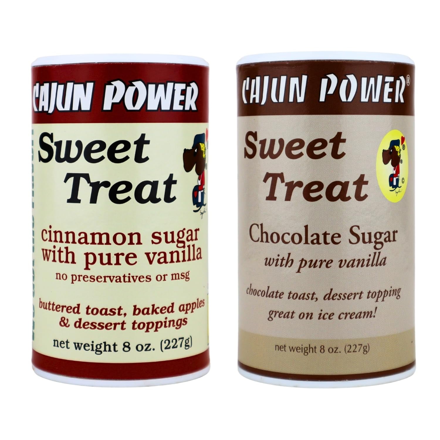 Cajun Power Sweet Treat TGF4(Spices/Seasoning) Powder Toppings - Cinnamon Sugar (8oz) and Chocolate Sugar (8oz)