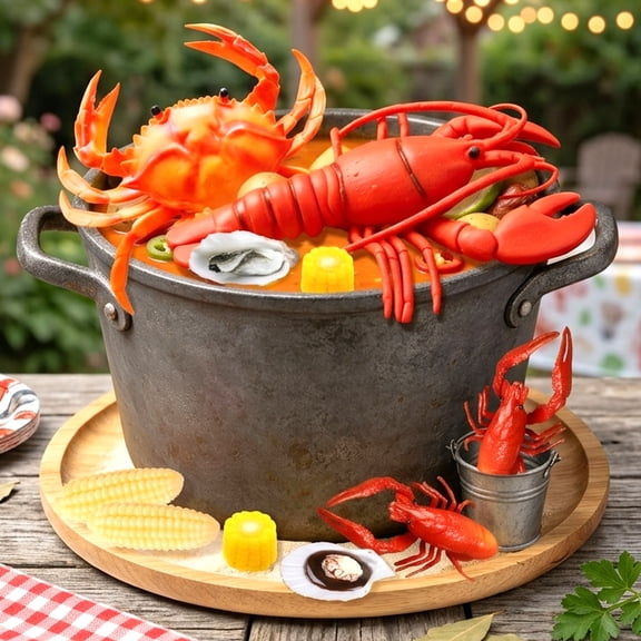 Cajun Seafood Feast Cake Decorations Set - Realistic Lobster Crab Party Decor for Outdoor Gatherings