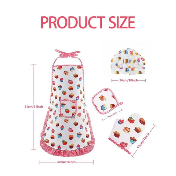 Cake 4-Piece Bag Set Clearance! Kids Apron Baking Bib Apron for 26 Years Child Cute Apron With Pockets for Gardening Painting Adjustable Kitchen Apron for Little Helper Girls Toddlers