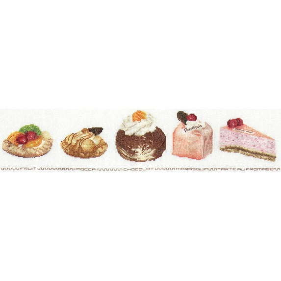 Cake Assortment On Aida Counted Cross-Stitch Kit, 18.5" x 4.75", 18-Count