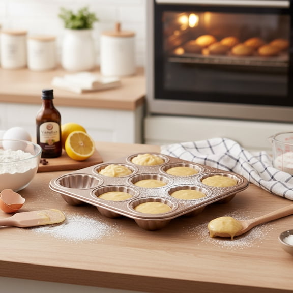 Cake Baking Tray 10.63 Inch Carbon Steel Non Stick Round Thickened Oven Pan Rust Proof Uniform Heating Easy Demold Dishwasher Safe Durable Rose Gold for Cookies Cakes Chocolates 1 Piece
