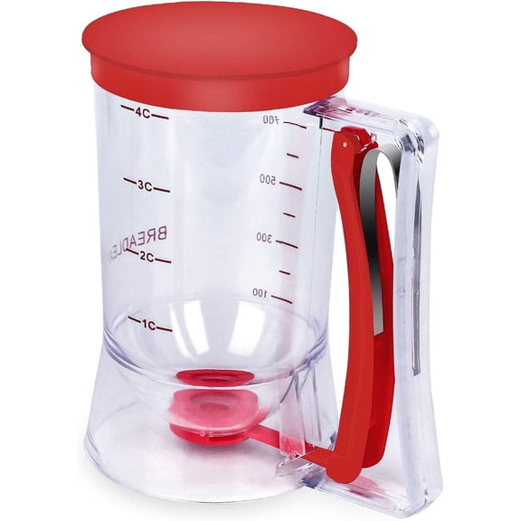 Cake Batter Dispenser with Lid & Measurement Markings - 900ml Batter Dispenser, Measuring Cup for Muffins, Pancakes, Waffles and Cupcakes, Baking DIY Tool