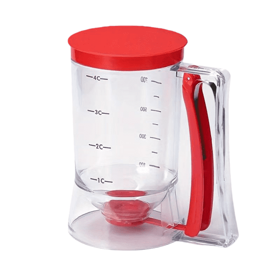 Cake Batter Dispenser with Lid & Measurement Markings - 900ml Batter Dispenser, Measuring Cup for Muffins, Pancakes, Waffles and Cupcakes, Baking DIY Tool