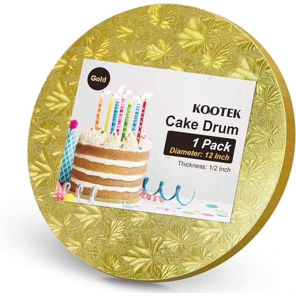 Cake Boards Drum 12 Inch Round, 1/2" Thick Decorating Supplies, Gold Sturdy Corrugated Cardboard Base, Base para Pastel, 1 Pack