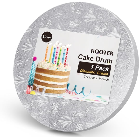 Cake Boards Drum 12 Inch Round, 1/2" Thick Decorating Supplies, Silver Sturdy Corrugated Cardboard Base, Base para Pastel, 1 Pack