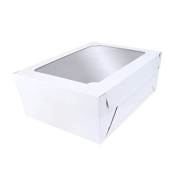 Cake Boxes 10.5x14.25x8 Inch, 2-Piece Window Boxes for Sheet Cakes - White Quarter Sheet Pastry Boxes, Sturdy Cardboard Boxes with Clear Window (5 Pack)