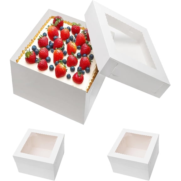 Cake Boxes 10x10x8 Inches 6 Pack Bakery Boxes with window for Tier Cakes 10 Inch Layer Tall Baking Carrier White Cardboard Bakery Take Out Transport Containers for Wedding, Birthday, Party