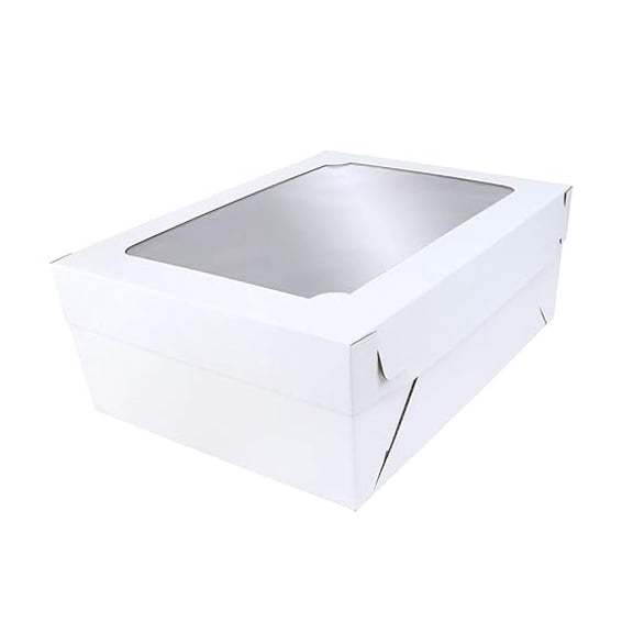 Cake Boxes 14.5 x 19.5 Inch - 2 Piece Window Pastry Boxes for Sheet Cakes - 8 Inch High - White Cardboard - Pack of 5