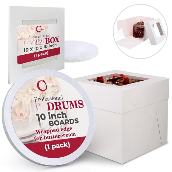 Cake Boxes With Drums - 10 Inch Round White Boards/base Para Pasteles (1-pack) Caja Window For Birthdays Weddings And Parties