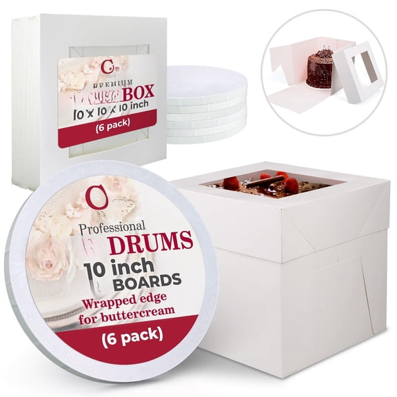 Cake Boxes With Drums - 10 Inch Round White Boards/base Para Pasteles (6-pack) Caja Window For Birthdays Weddings And Parties
