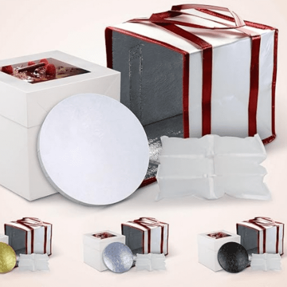 Cake Boxes with Boards - 10 Inch Round Cake Drum White (1-pack) - Box With Window for Birthdays, Weddings and Parties