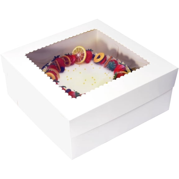 Cake Boxes with Window 14x14x6 Inch 10 Pack,Wedding Cake Boxes,Large Cake Carrier,Disposable Cake Containers for Brownie,Pastries,Cheesecake