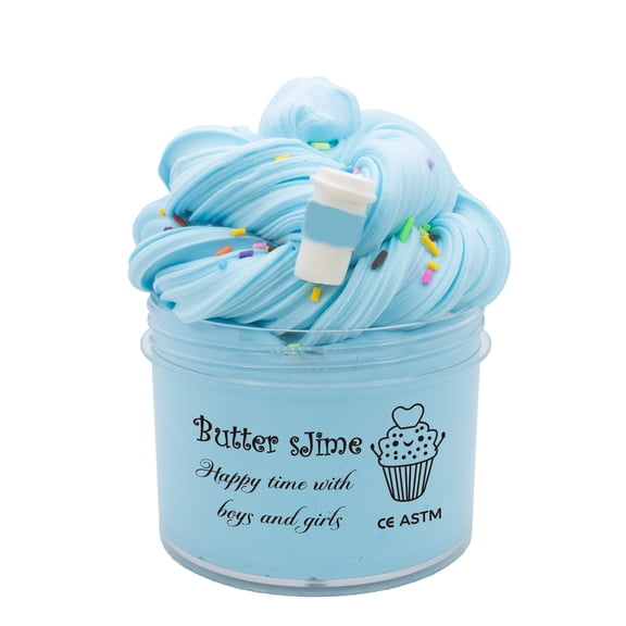 Cake Butter Slime Kit, Soft and Non-Sticky Scented Slime - DIY Cake Decorating Slime Party Favors, Creative Sensory Toy - Fun Slime Kits with Realistic Toppings & Charms(Blue)