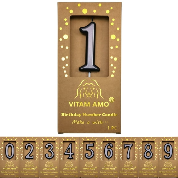 Cake Candles Vintage Style Black Color Large Size Number Candles with Eyecatching Metallic Luster for Birthday, Party, Wedding Decorations Number 1