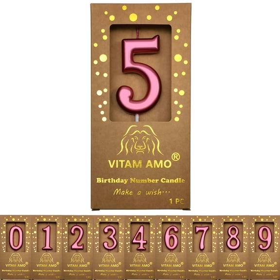 Cake Candles Vintage Style Burgundy Color Large Size Number Candles with Eyecatching Metallic Luster for Birthday, Party, Wedding Decorations Number 5