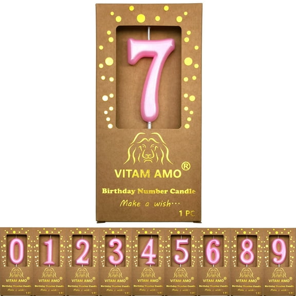 Cake Candles Vintage Style Hot Pink Color Large Size Number Candles with Eyecatching Metallic Luster for Birthday, Party, Wedding Decorations Number 7