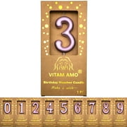 VITAM AMO Cake Candles Vintage Style Burgundy Color Large Size Number Candles with Eyecatching Metallic Luster for Birthday, Party, Wedding Decorations Number 8