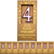 VITAM AMO Cake Candles Vintage Style Champagne Color Large Size Number Candles with Eyecatching Metallic Luster for Birthday, Party, Wedding Decorations Number 8