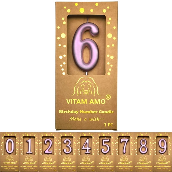 Cake Candles Vintage Style Lavender Color Large Size Number Candles with Eyecatching Metallic Luster for Birthday, Party, Wedding Decorations Number 6