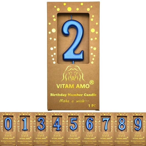 Cake Candles Vintage Style MidnightBlue Color Large Size Number Candles with Eyecatching Metallic Luster for Birthday, Party, Wedding Decorations Number 2