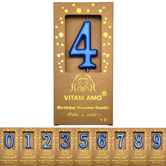 Cake Candles Vintage Style MidnightBlue Color Large Size Number Candles with Eyecatching Metallic Luster for Birthday, Party, Wedding Decorations Number 4