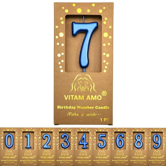 Cake Candles Vintage Style MidnightBlue Color Large Size Number Candles with Eyecatching Metallic Luster for Birthday, Party, Wedding Decorations Number 7