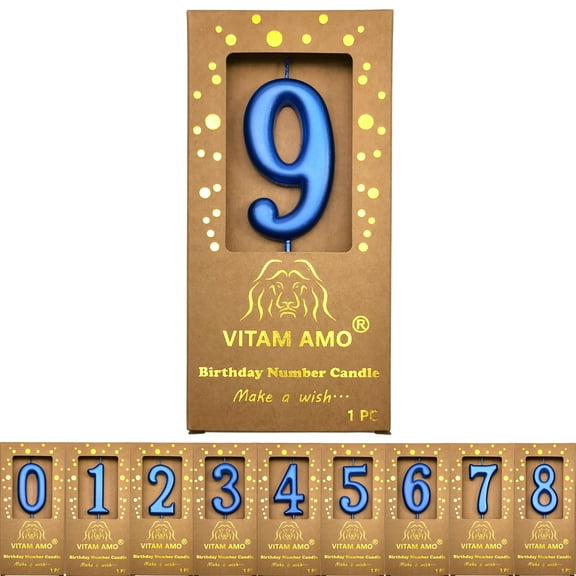 Cake Candles Vintage Style MidnightBlue Color Large Size Number Candles with Eyecatching Metallic Luster for Birthday, Party, Wedding Decorations Number 9