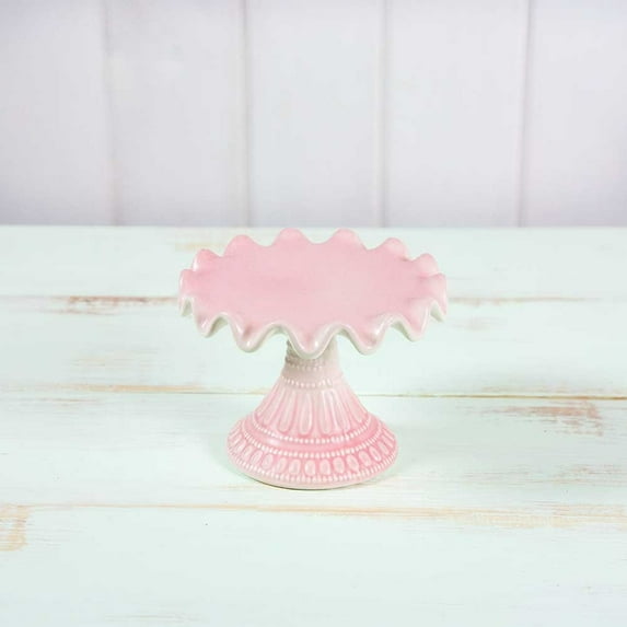 Cake & Candy Displays Cupcake and Dessert Stand 5.5 in. Dia Ruffled Ceramic Pastel Pink