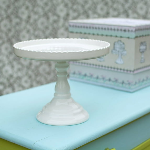 Cake & Candy Displays Decor Bon Bon Cake Stand Scalloped Porcelain Pedestal 10 inch White