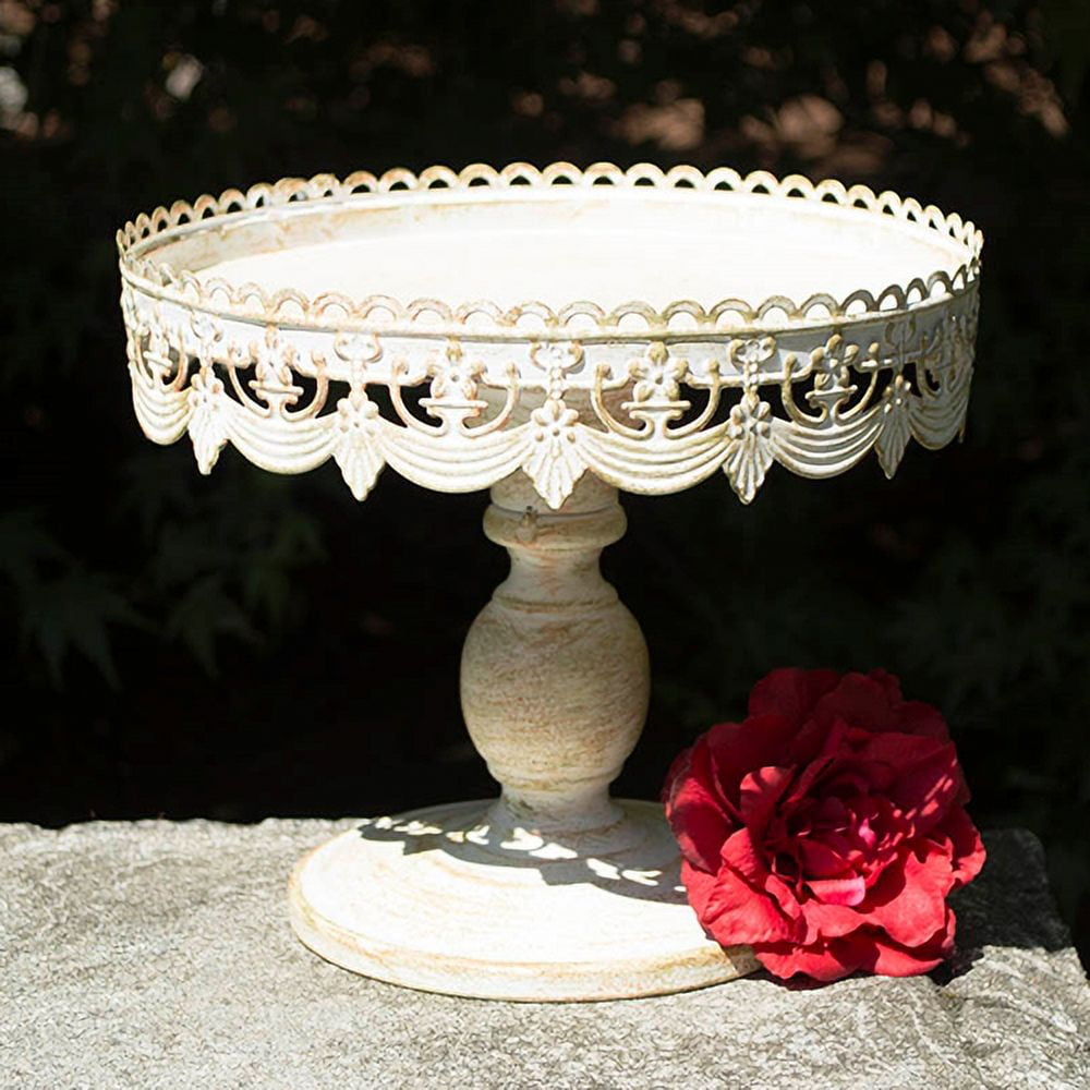 Cake & Candy Displays Metal Cake and Dessert Stand 10 inch Diameter Vintage White