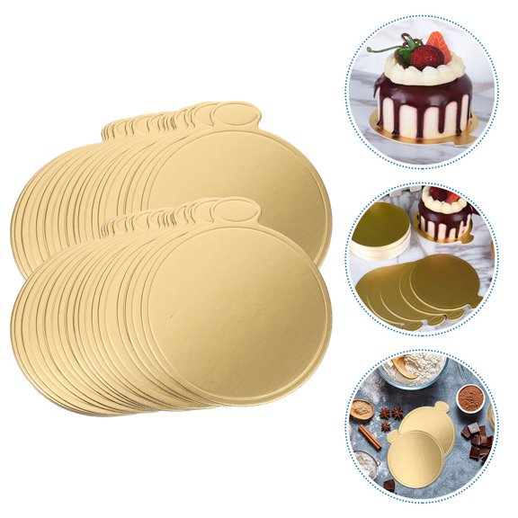 Beaupretty 50Pcs Golden Cake Board Round Disposable Bases for Baking Use and Cake Presentation