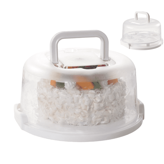 Cake Carrier with Lid and Handle 10" Portable Cake Carrier with Transparent Lid Washable Reusable Round Container for Cupcake, Pie, Dessert, with and Handle , Reusable White Handheld Cake Carrier