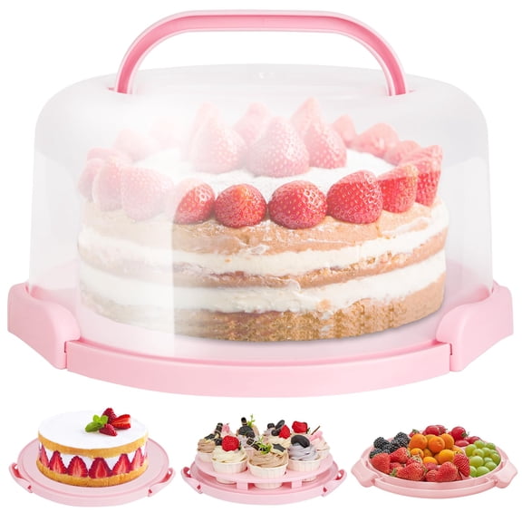 Cake Carrier Pink Portable Storage Container with Lid Handles for Cakes Cupcakes Snacks