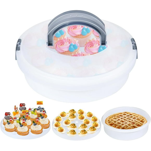 Cake Carrier with Lid and Handle 3-in-1 - Plastic Cake Container for Pie, Cake, Egg, Muffins, Cookies, Cake Transport Container Boxes, 10 Inch