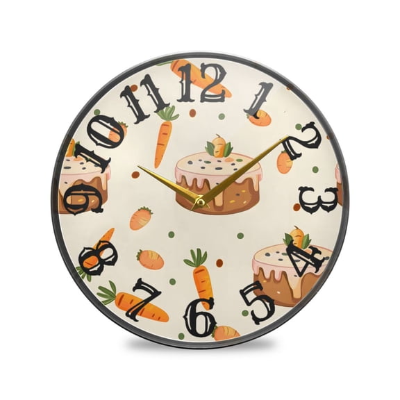 Cake Carrots Wall Clock 10 Inch Silent Non Ticking Battery Operated Easy to Read for Kitchen Living Room