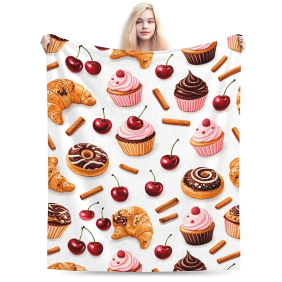 Cake Cherry Throw Blanket, Gifts For Men Women, Soft Warm Cozy Lightweight Fleece Throw Blankets Sherpa Fuzzy Stuff For Bed Sofa Couch Chair 80"X60"