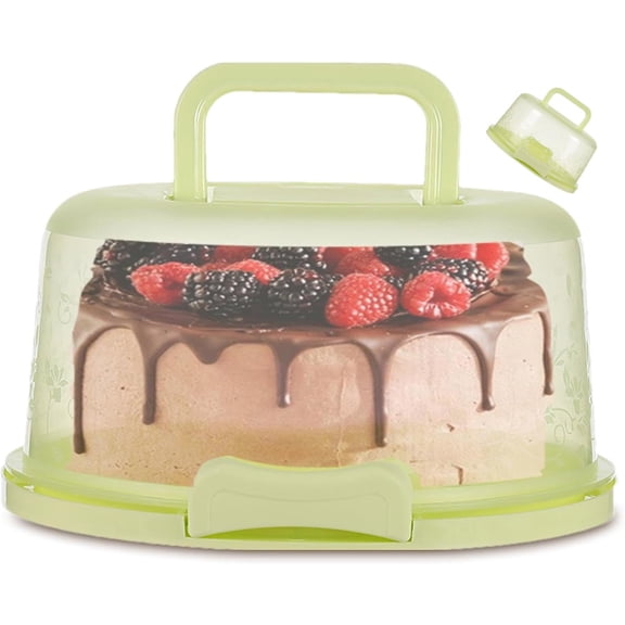 Cake Container, Round Cake Containers for 10 Inch Cakes, Portable Cakes Carrier with Lid and Handle, Dustproof Cupcake Holder, for Transport Pies Nuts Fruit Pie Muffin Pizza Desserts