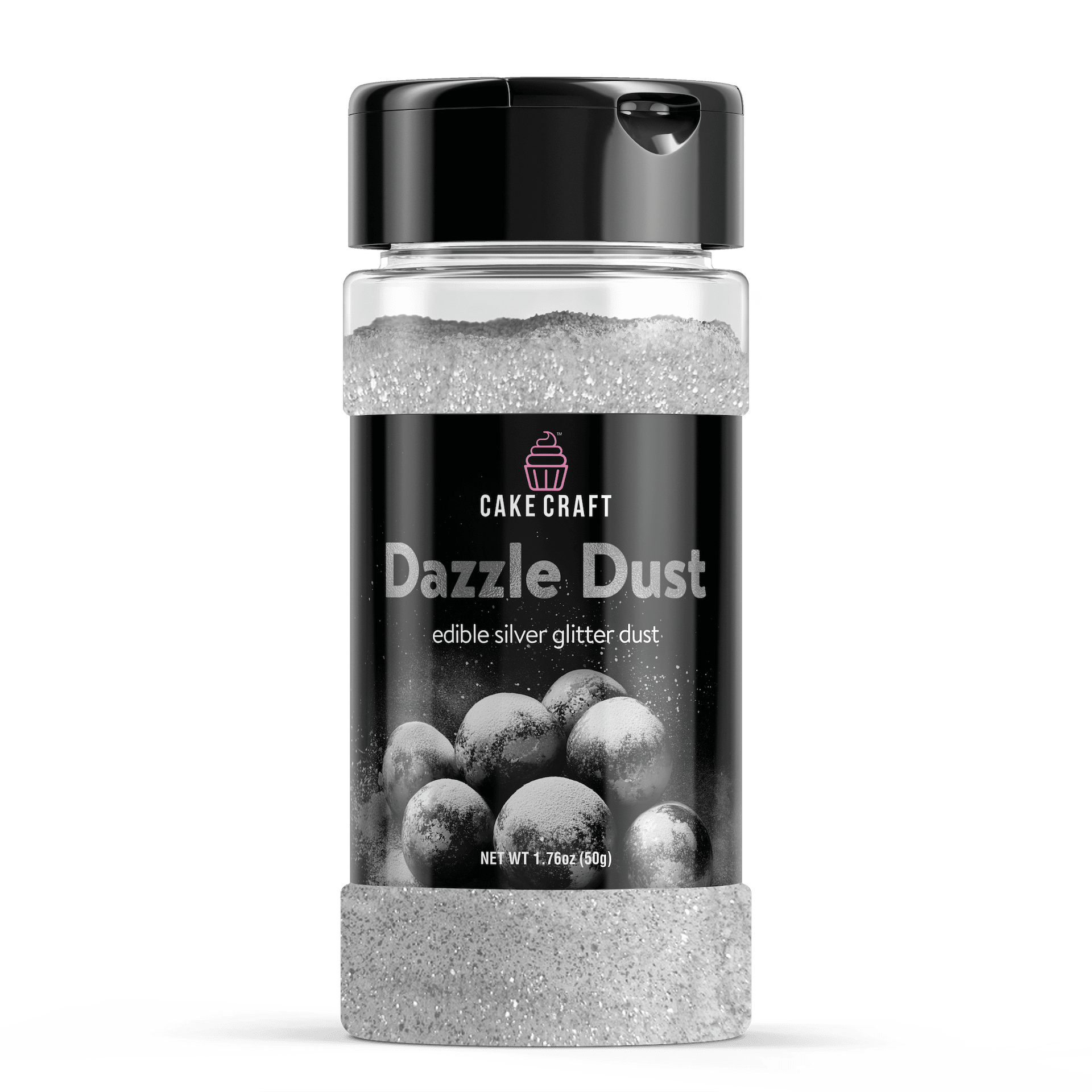 Cake Craft Edible Dazzle Dust, Silver| Edible Glitter for Cakes, Cupcakes, Cocktails & More | Food-Safe Decorating Dust | 100% Edible