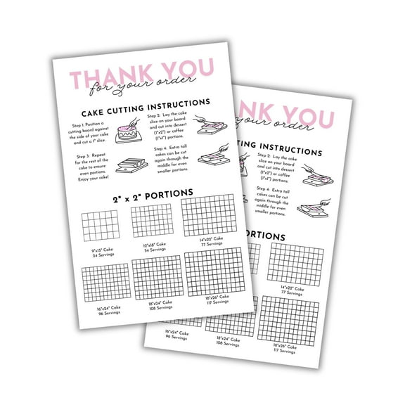 Cake Cutting Guide Servine Instruction Care Cards Map 30pk 5.5x8.5 Rectangle Square Dessert Baker Template Grid Chart Table Board with Measurements Wedding